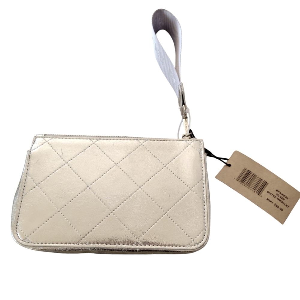 Steve Madden, NWT, Bhaines2 Silver Quited Wristlet, Zipper Close Top, Button Clo - Picture 2 of 4